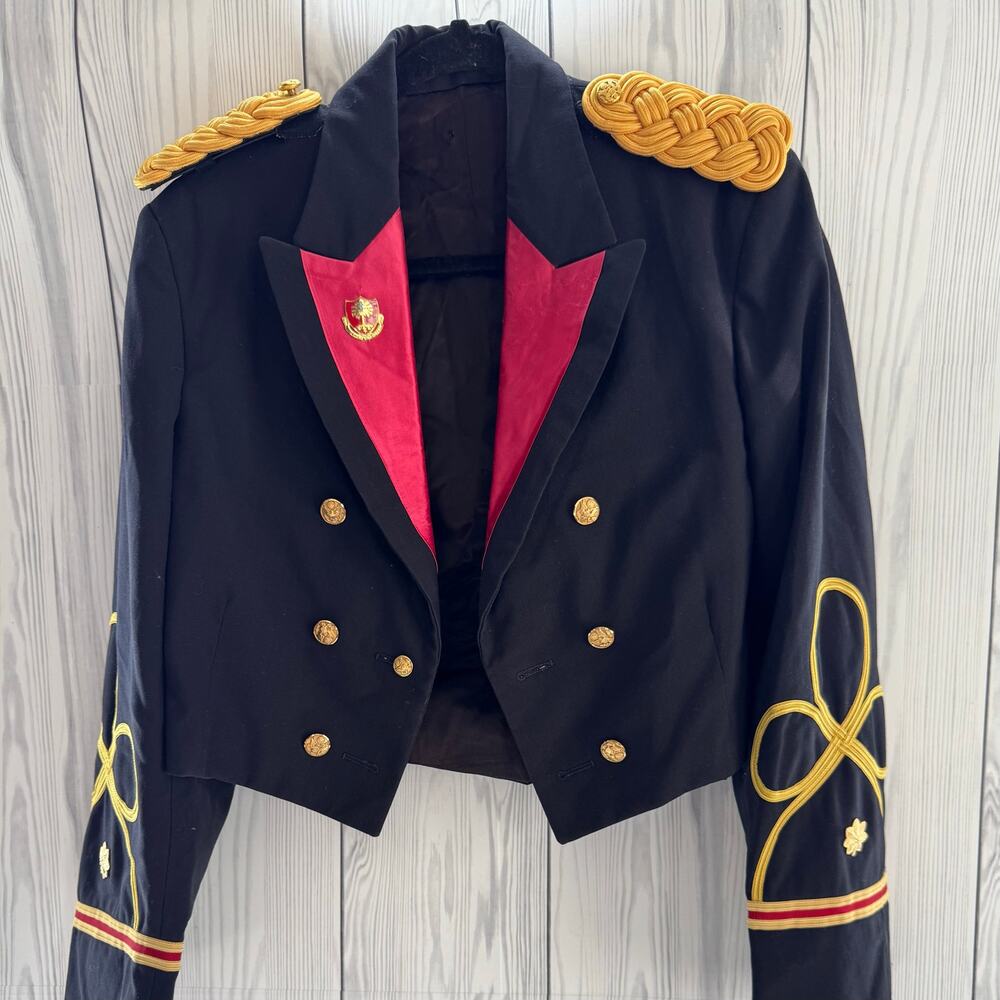 Vintage 1960s Army Dress Ribbon Formal Officer Red Lapel Gold Jacket Co - Picture 2 of 6